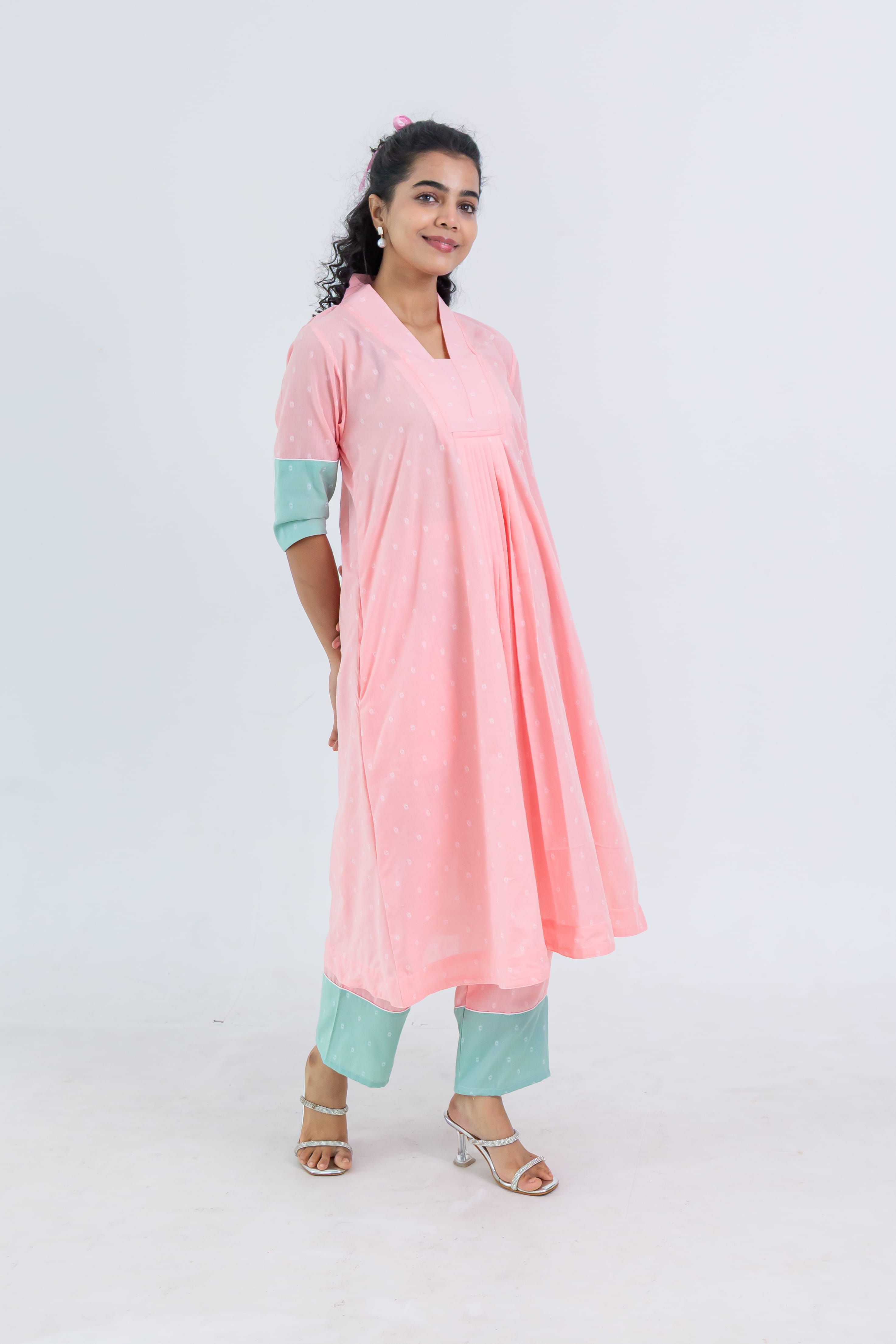 Pink Soft Tussar Kurta Set