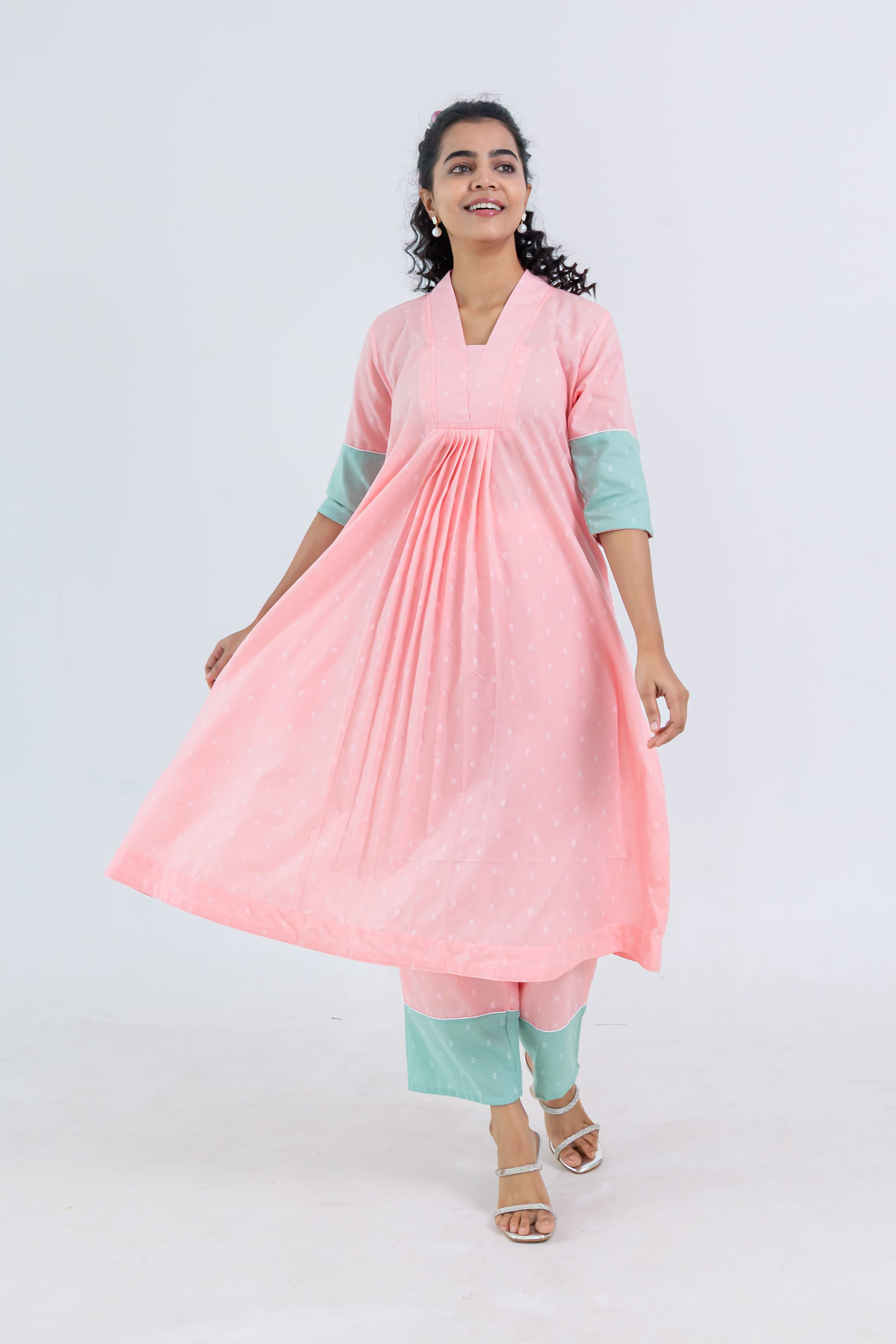 Pink Soft Tussar Kurta Set