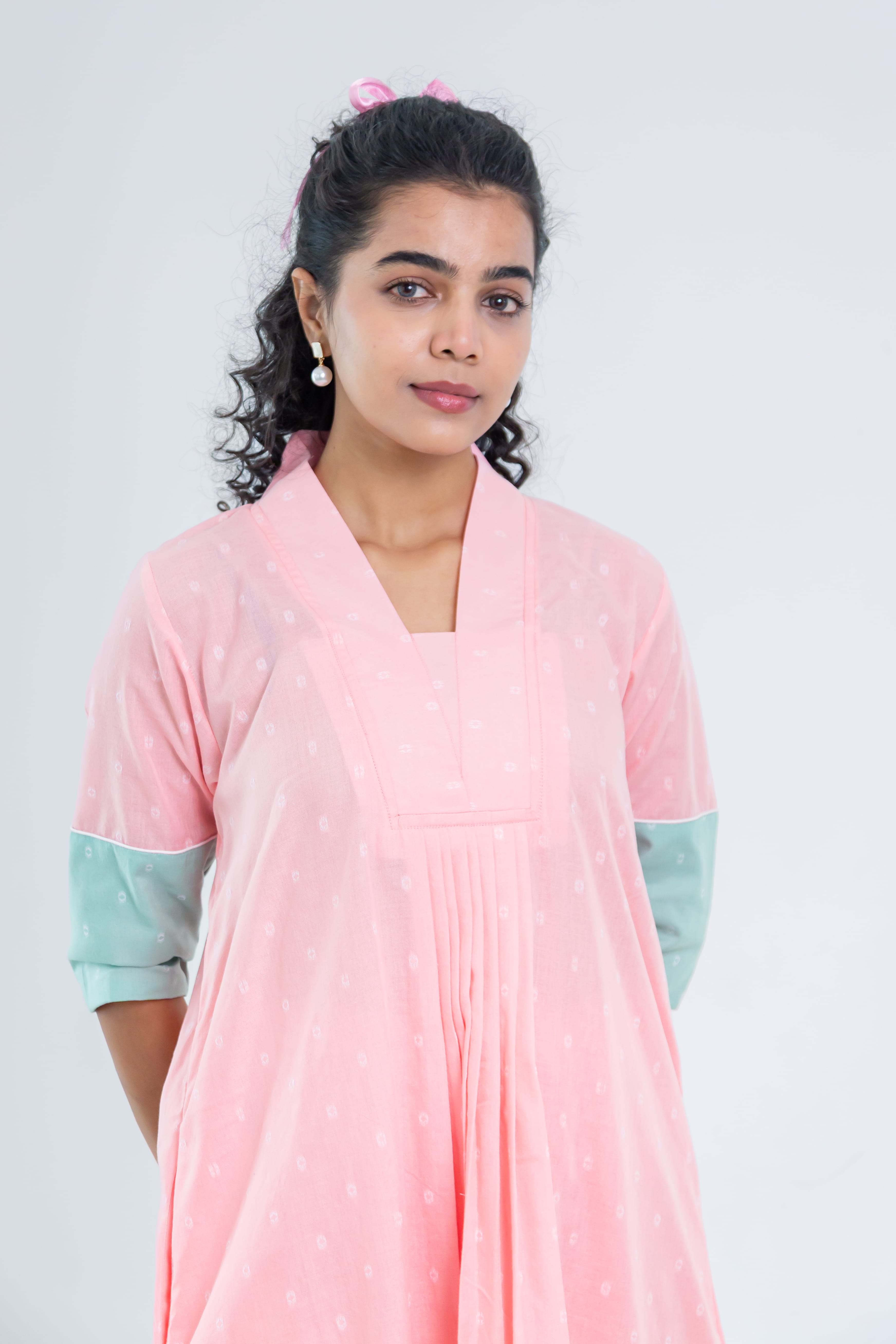 Pink Soft Tussar Kurta Set