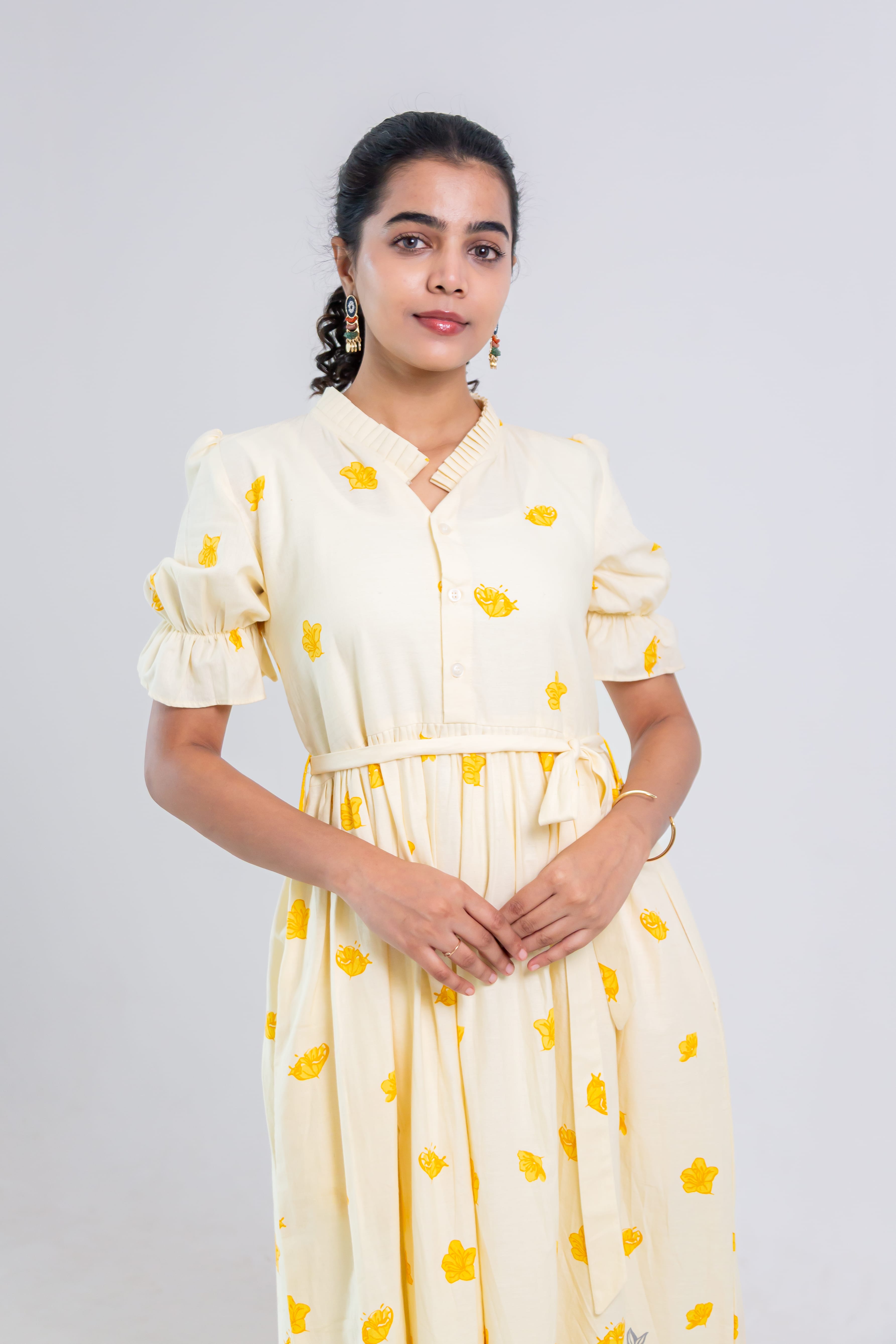 Off-White Hand Block Print Cotton Dress (pink)
