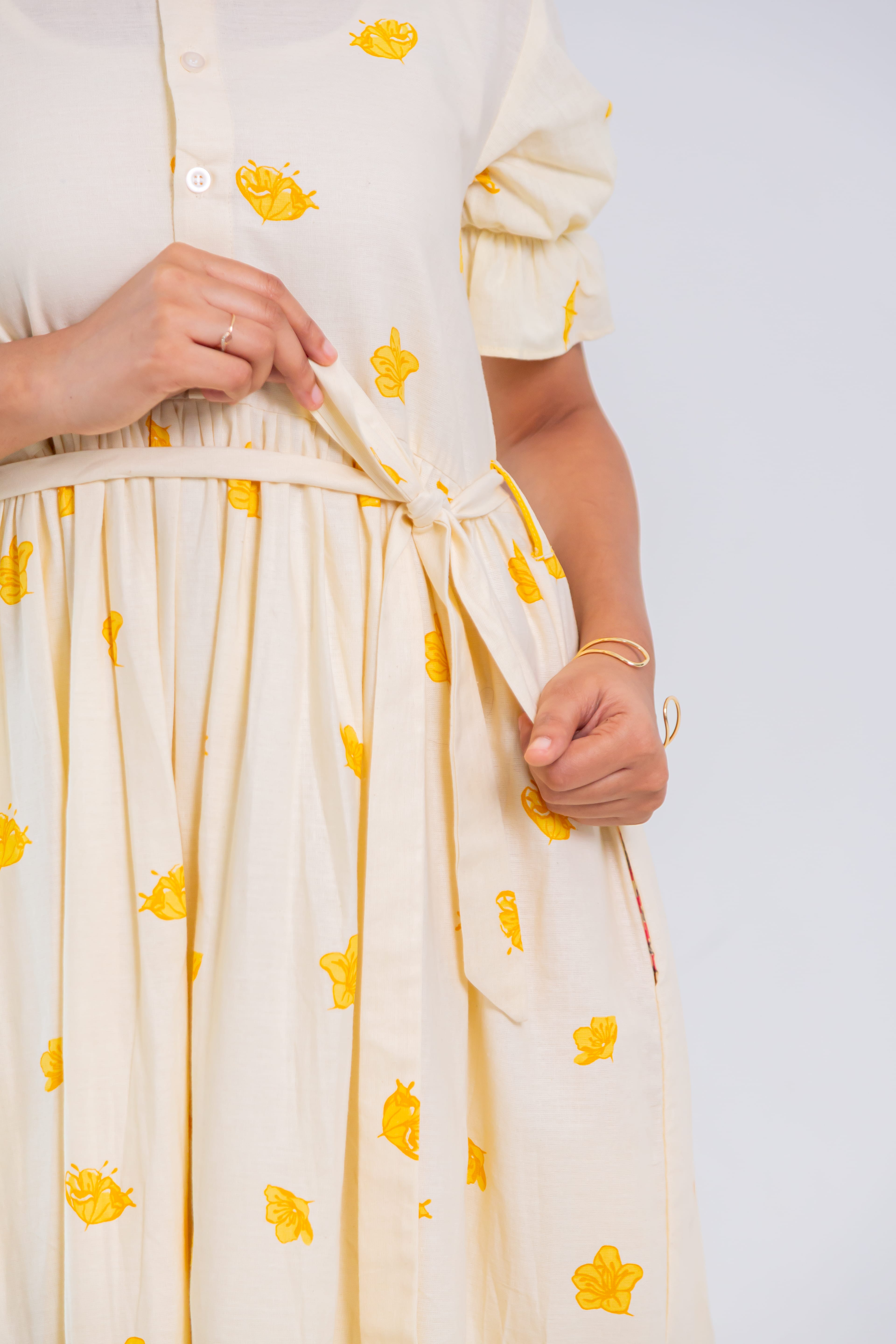 Off-White Hand Block Print Cotton Dress (pink)