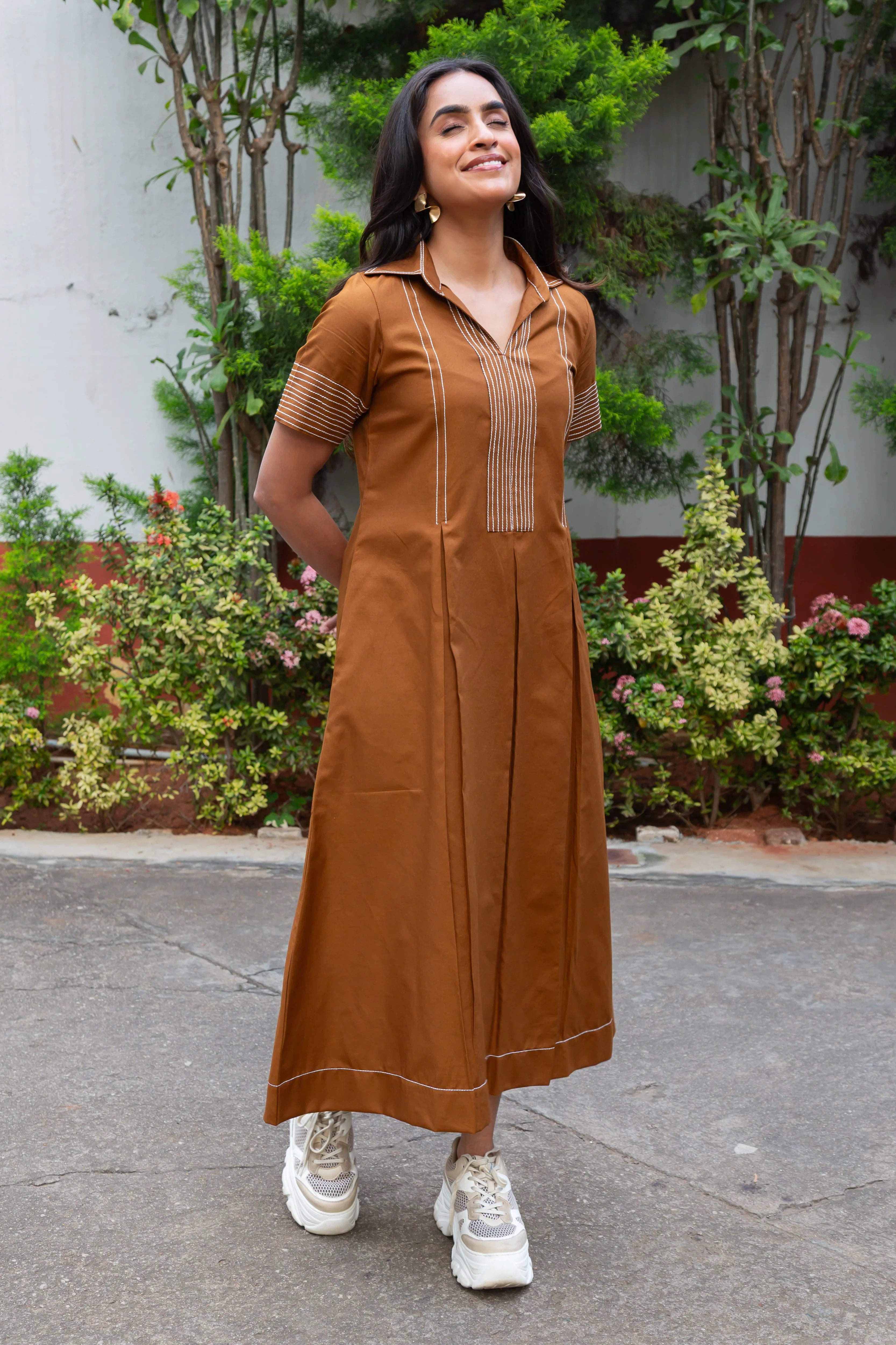 Walnut Brown Cotton Dress