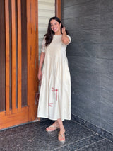 Ivory Cotton Dress - Dragon Fly Embroidery