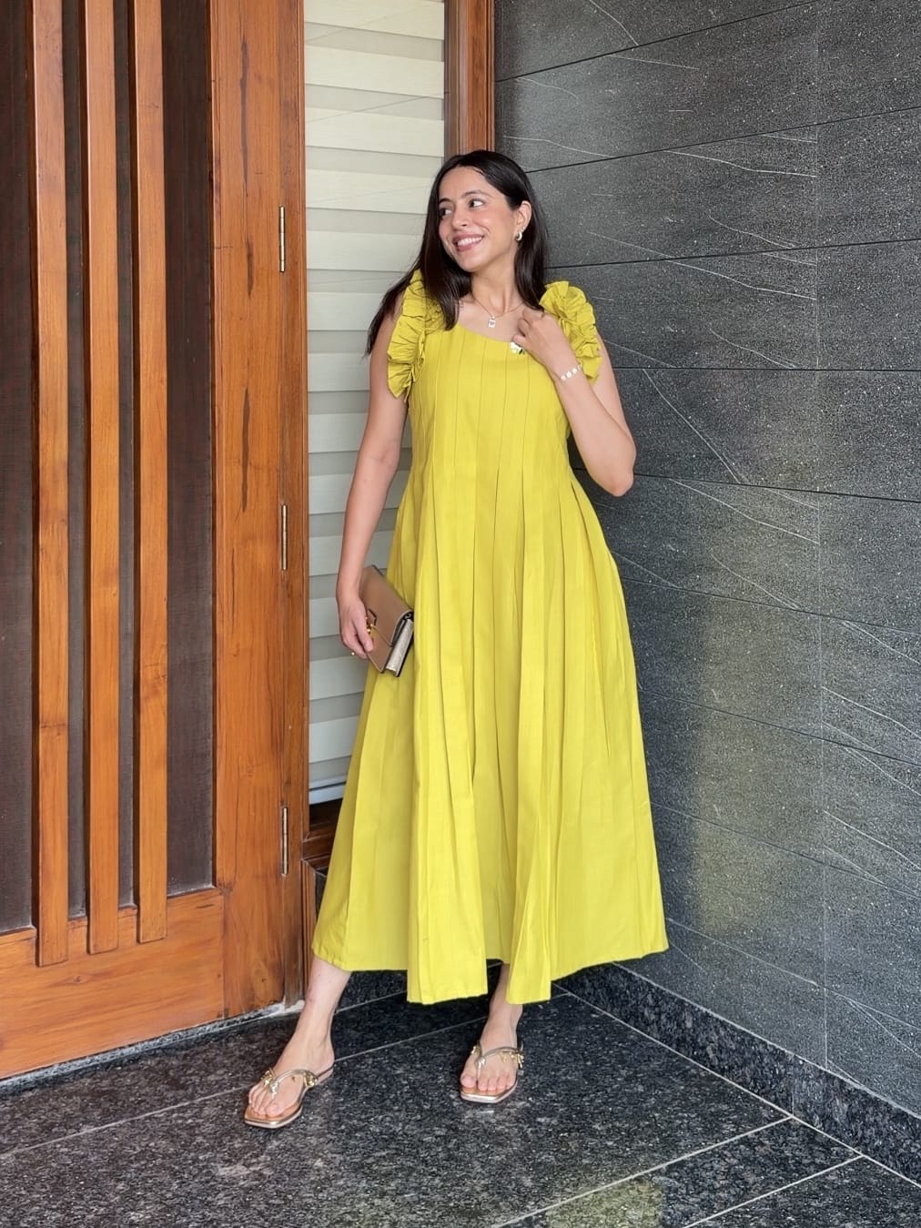 Green Box Pleated Dress
