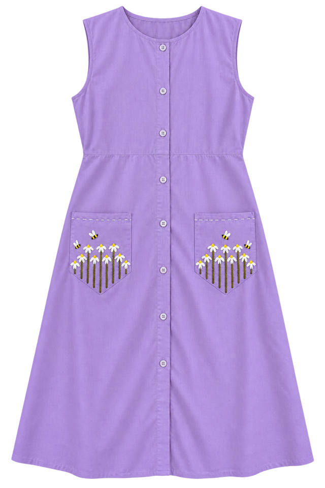 Lavender Embroidered Button-Down Dress