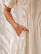Off White Cotton Dress - Dragon Fly Embroidery