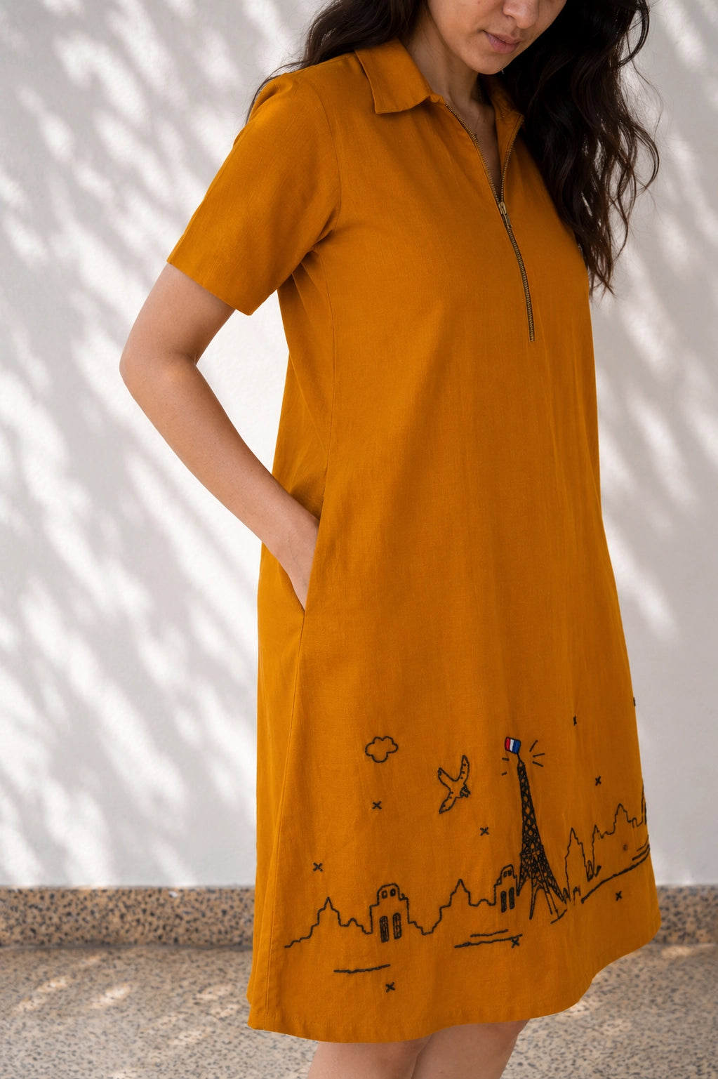 Burnt Orange Embroidered Dress
