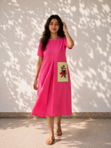 Pink Cotton Dress - Toucan Embroidery