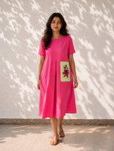 Pink Cotton Dress - Toucan Embroidery