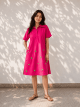 Pink Flower Embroidered Cotton Dress