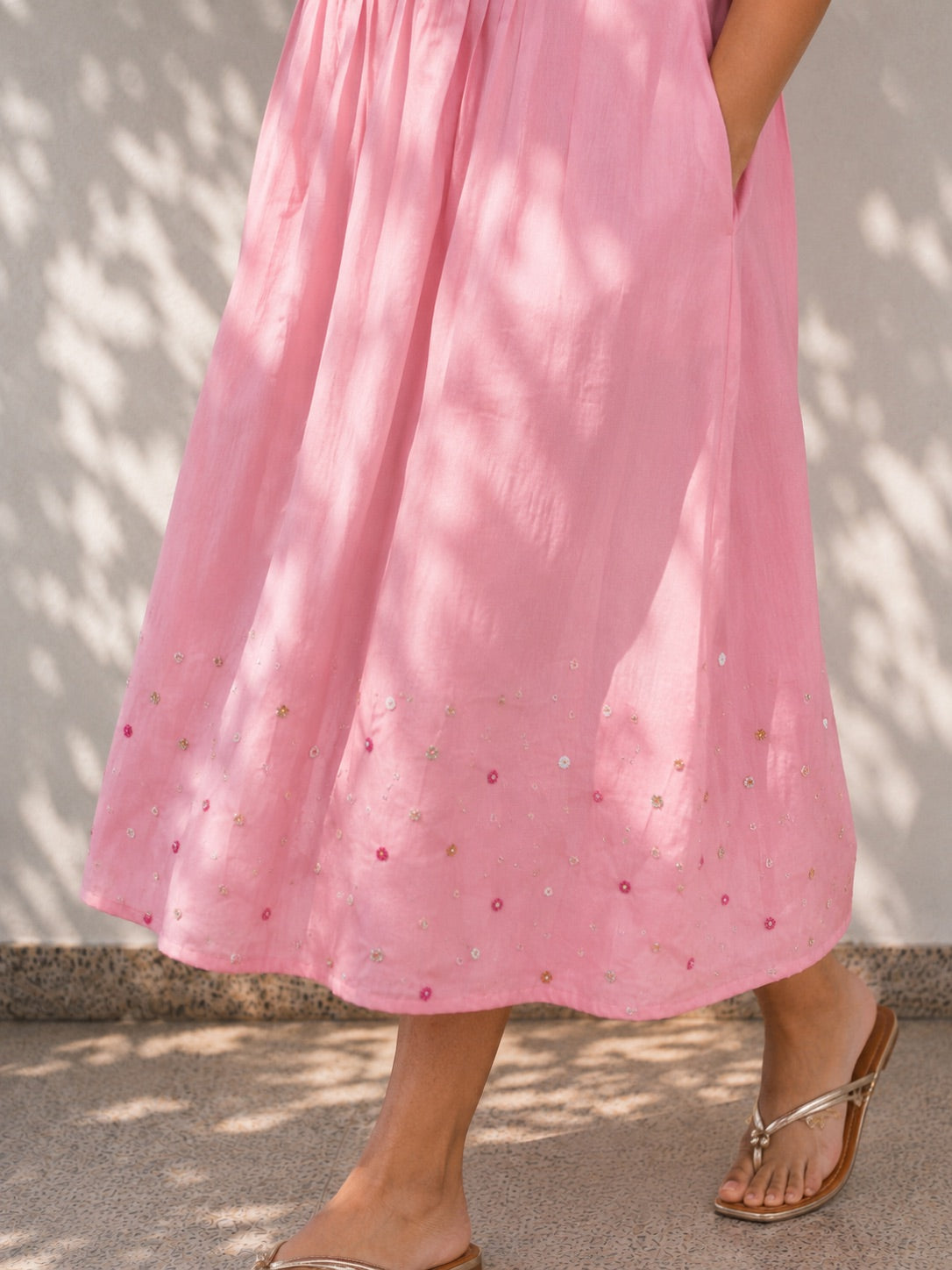 Pink Twill Cotton Midi Dress