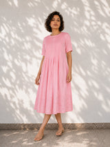 Pink Twill Cotton Midi Dress