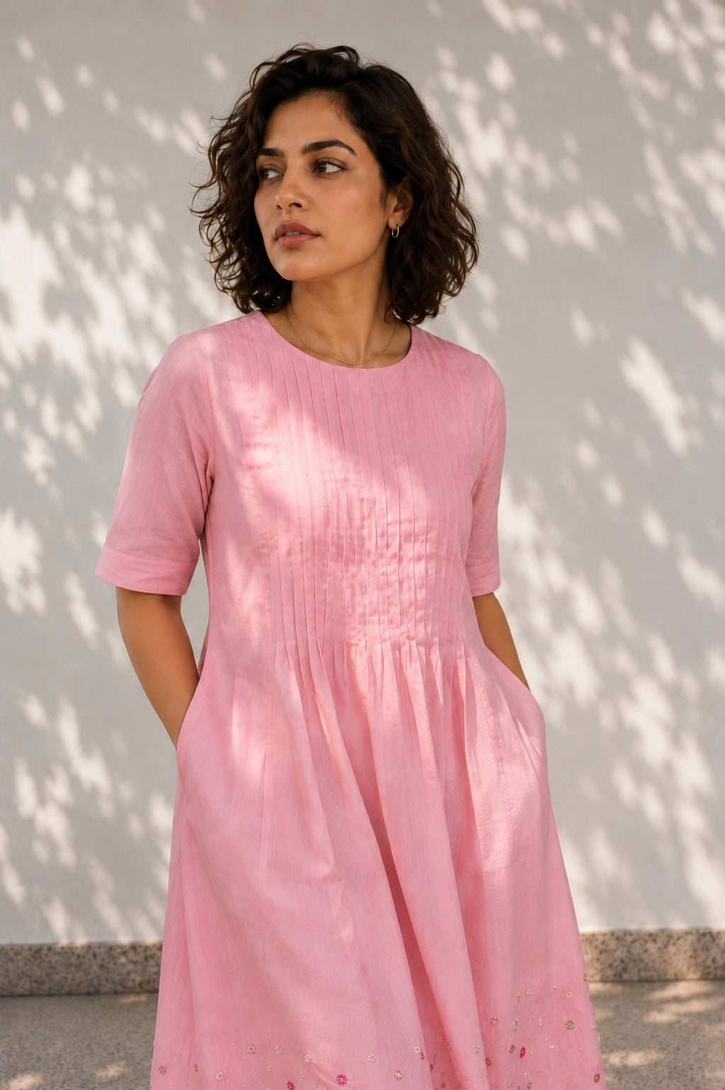 Pink Twill Cotton Midi Dress Hello June