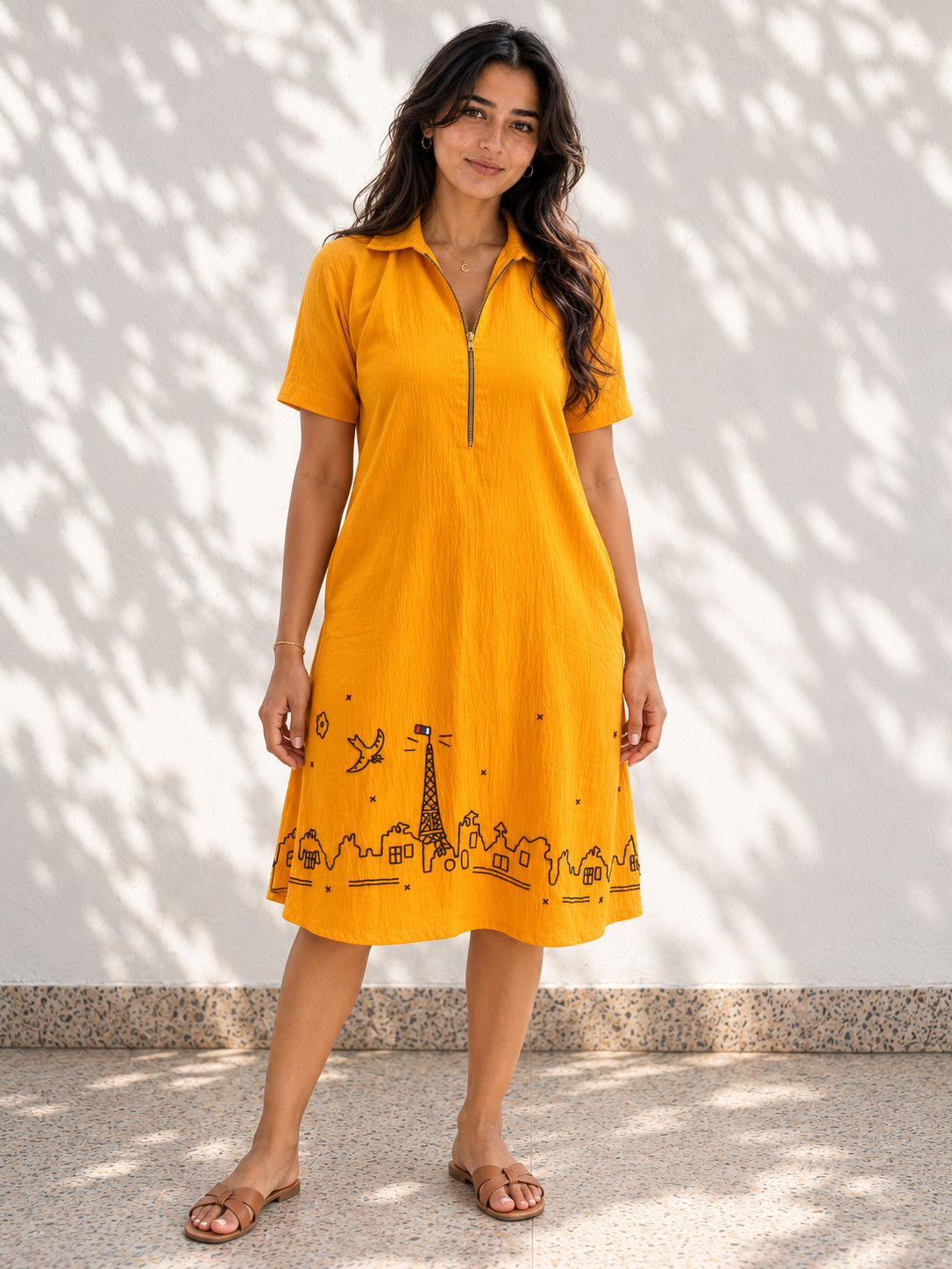 Sunburst Yellow Embroidered Dress
