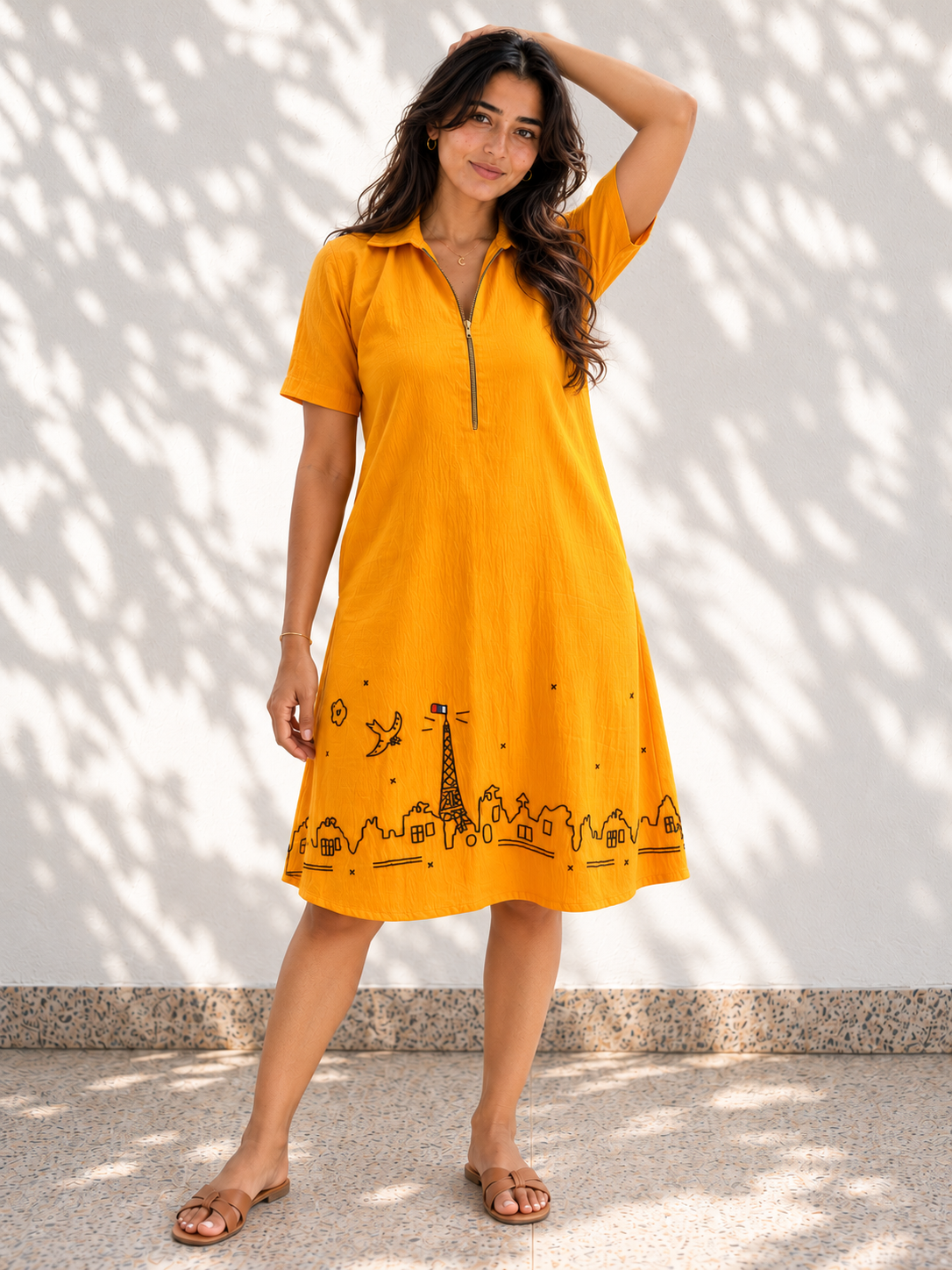 Sunburst Yellow Embroidered Dress