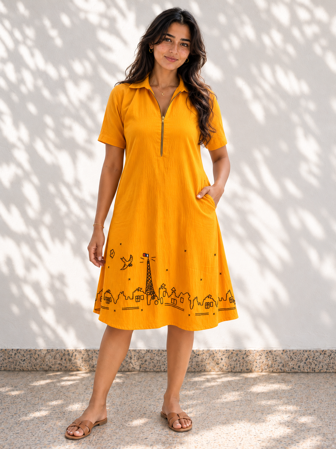 Sunburst Yellow Embroidered Dress