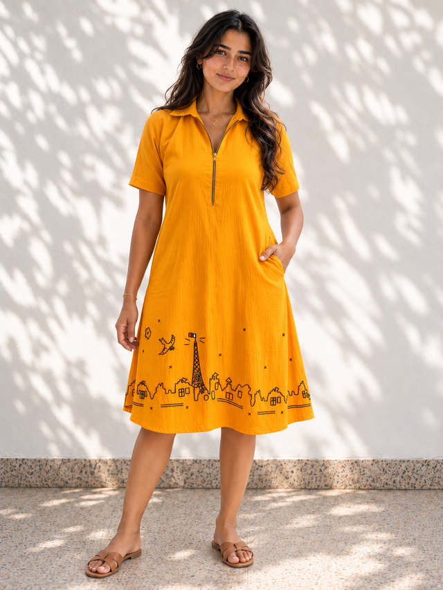 Sunburst Yellow Embroidered Dress