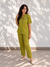 Tea Green Floral Embroidered Co Ord
