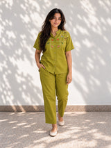 Tea Green Floral Embroidered Co Ord