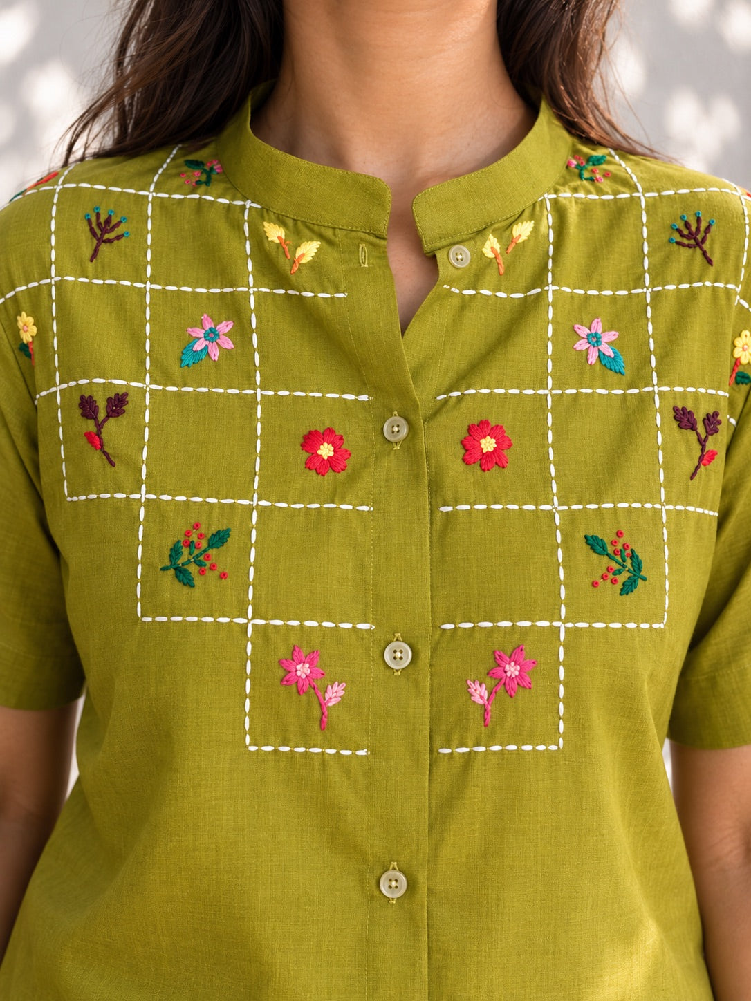 Tea Green Floral Embroidered Co Ord