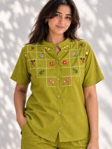 Tea Green Floral Embroidered Co Ord