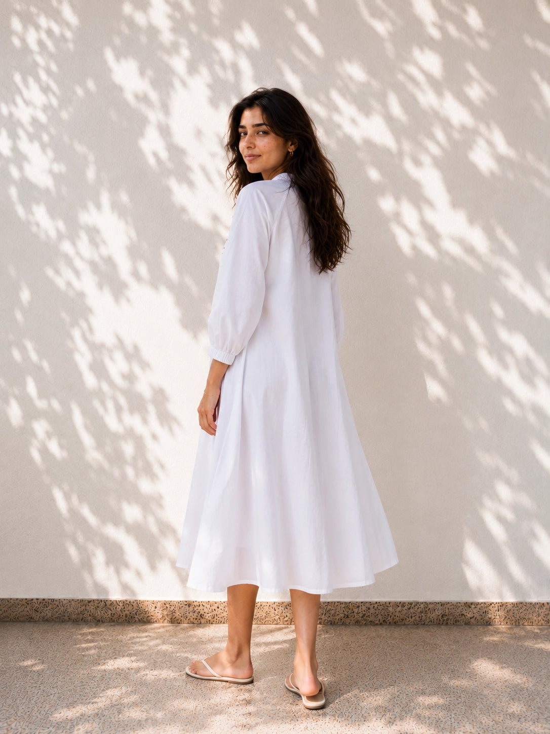 White Cotton Dress with Heart Embroidery