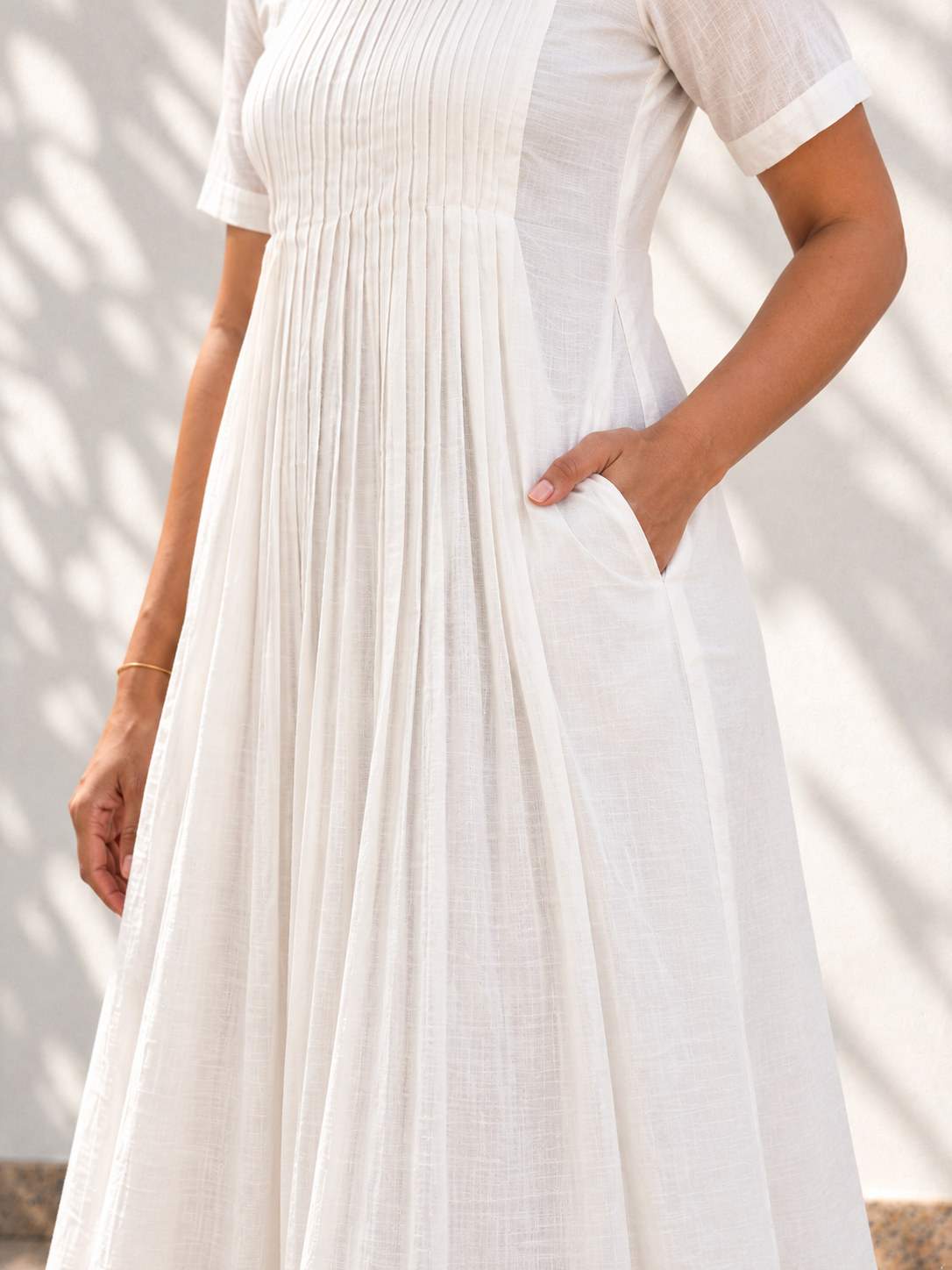 White Chanderi Silk Dress - Dragon Fly Embroidery