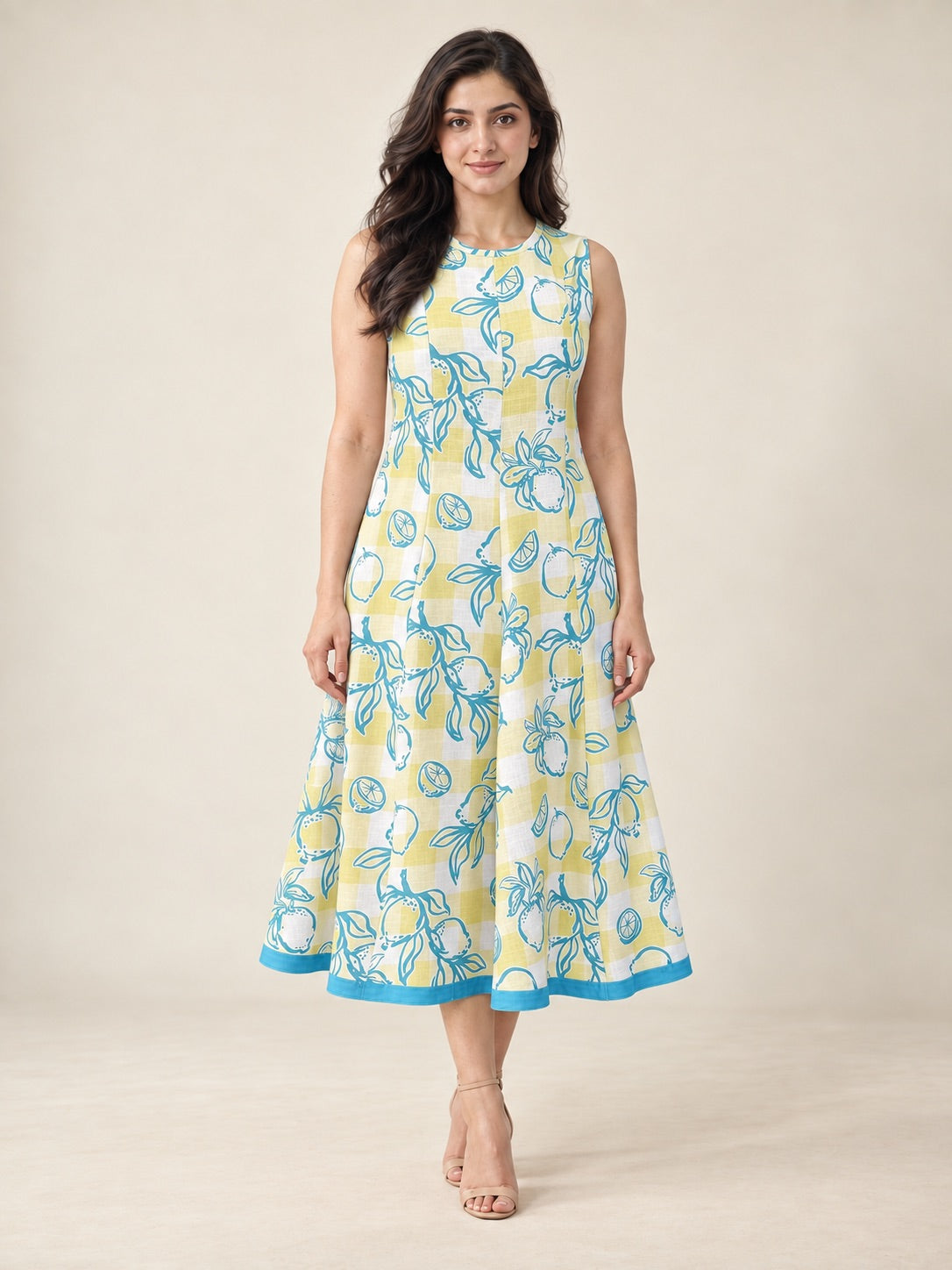 The Capri Lemon Cotton Linen Midi Dress