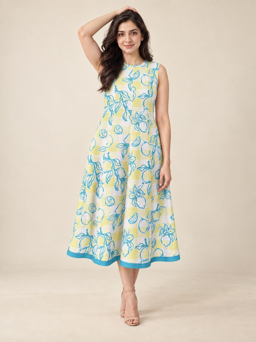 The Capri Lemon Cotton Linen Midi Dress