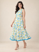 The Capri Lemon Cotton Linen Midi Dress