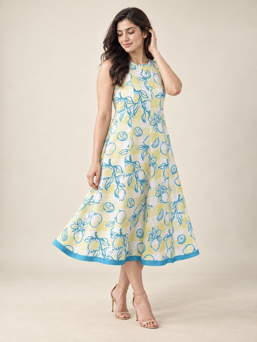 The Capri Lemon Cotton Linen Midi Dress