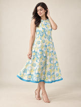 The Capri Lemon Cotton Linen Midi Dress