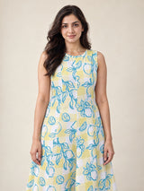 The Capri Lemon Cotton Linen Midi Dress