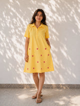 Yellow Flower Embroidered Cotton Dress