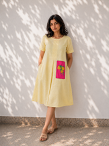 Yellow Cotton Dress - Lemon Embroidery