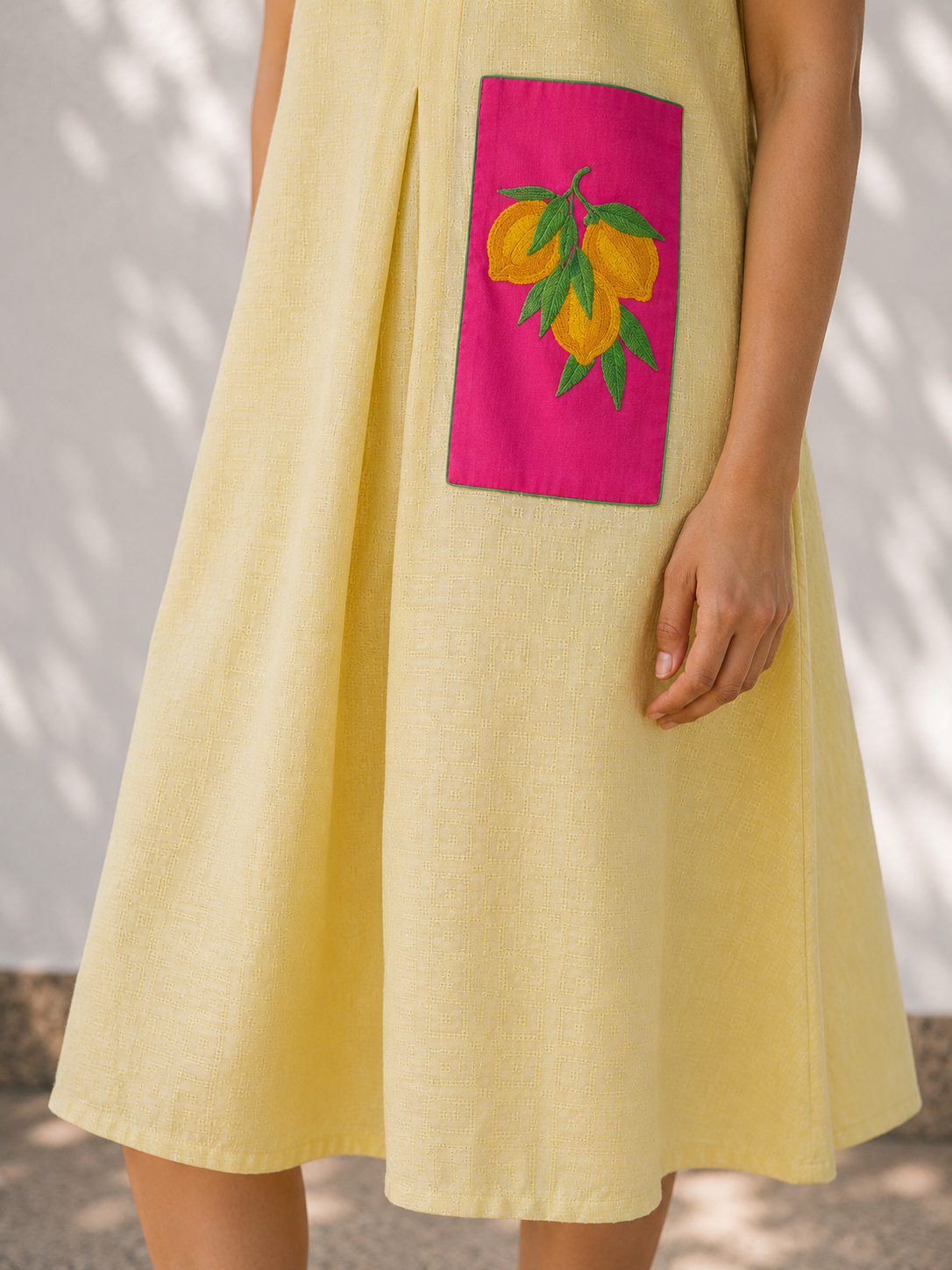 Yellow Cotton Dress - Lemon Embroidery