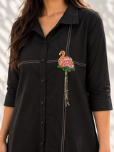Black Midi Dress - Flamingo Embroidery Hello June