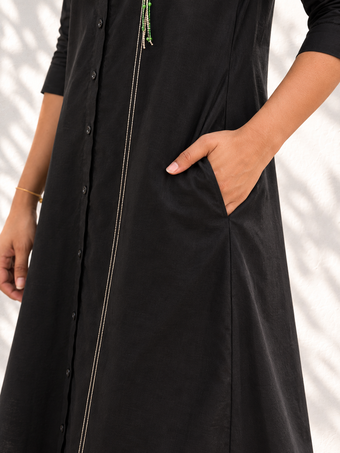 Black Midi Dress - Flamingo Embroidery Hello June