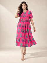 Sunflower Gala Cotton Linen Midi Dress