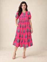 Sunflower Gala Cotton Linen Midi Dress
