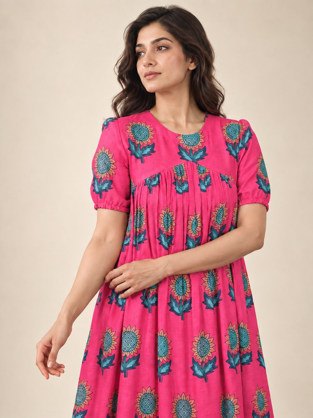 Sunflower Gala Cotton Linen Midi Dress
