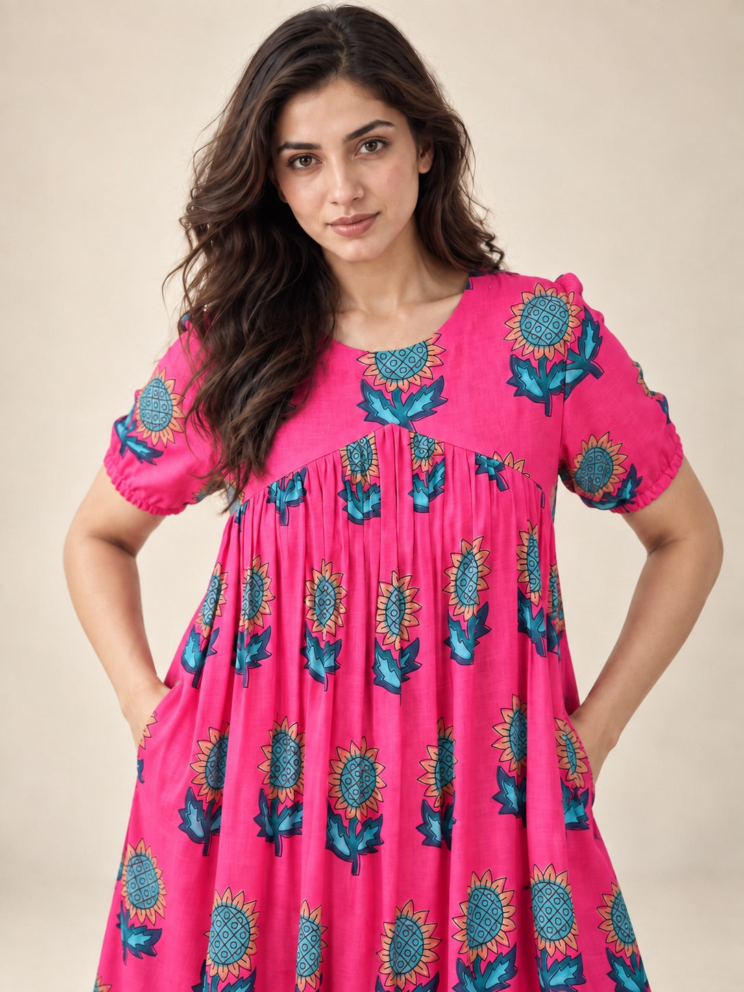 Sunflower Gala Cotton Linen Midi Dress