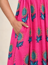 Sunflower Gala Cotton Linen Midi Dress
