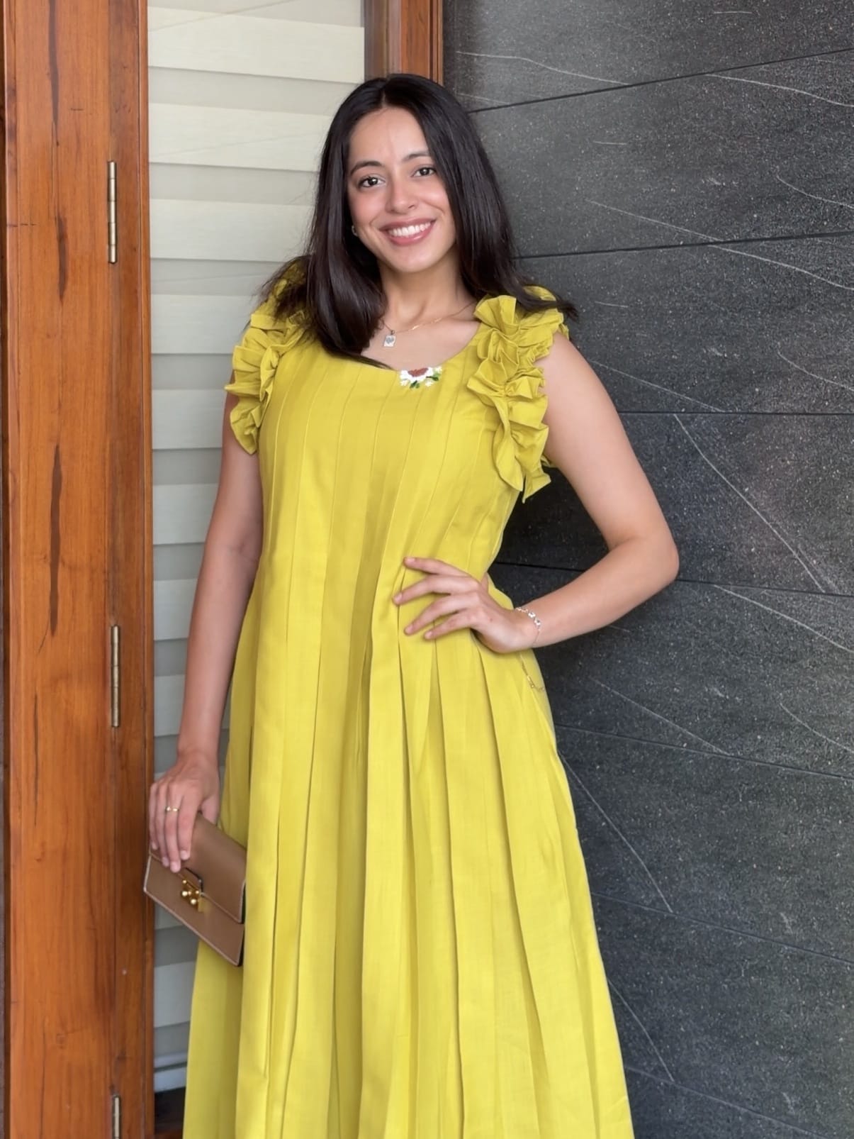 Green Box Pleated Dress