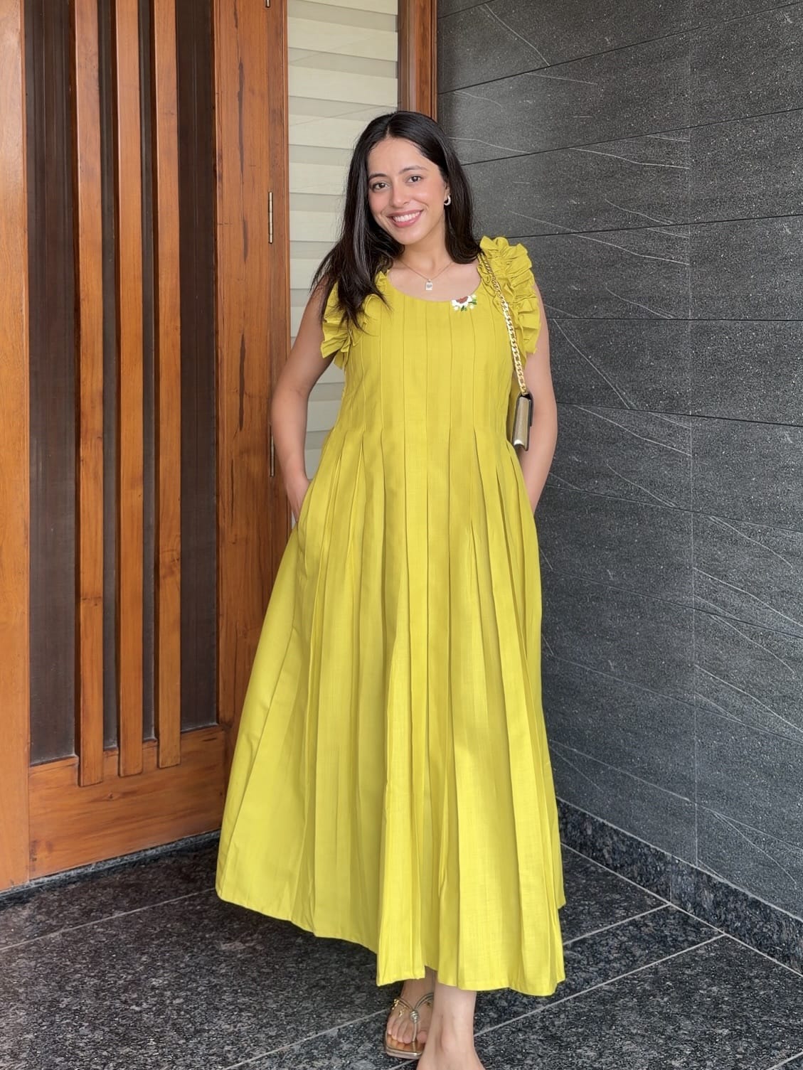 Green Box Pleated Dress