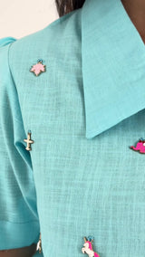 Embroidered Charm Shirt - Blue